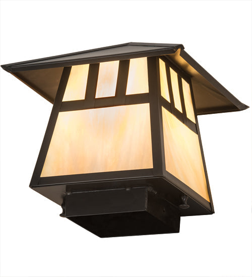 Meyda Lighting Stillwater 11" Craftsman Brown Double Bar Mission Outdoor Deck Light With Beige Iridescent Art Shade Glass