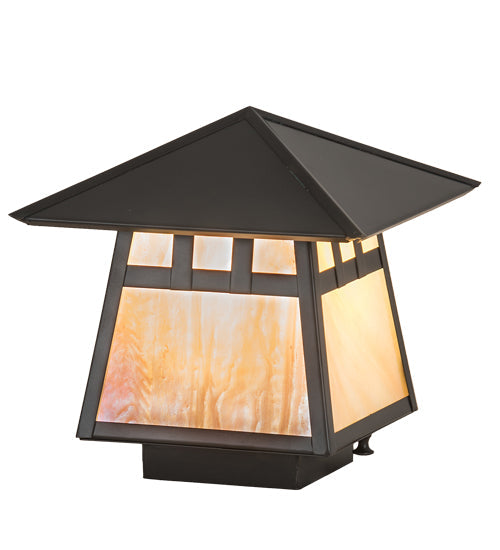 Meyda Lighting Stillwater 11" Craftsman Brown Double Bar Mission Outdoor Deck Light With Beige Iridescent Art Shade Glass