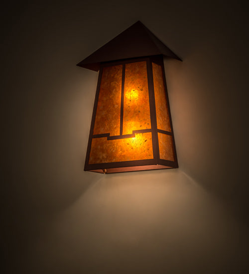 Meyda Lighting Stillwater 12" 2-Light Rust Valley View Wall Sconce With Amber Mica Shade Glass