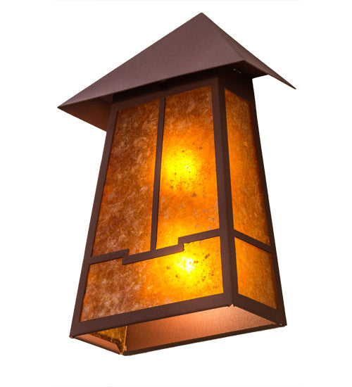 Meyda Lighting Stillwater 12" 2-Light Rust Valley View Wall Sconce With Amber Mica Shade Glass
