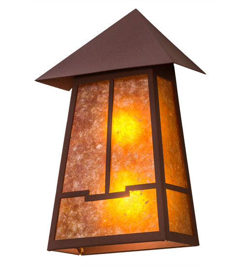Meyda Lighting Stillwater 12" 2-Light Rust Valley View Wall Sconce With Amber Mica Shade Glass