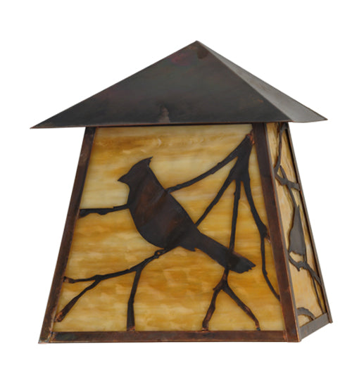 Meyda Lighting Stillwater 12" 2-Light Vintage Copper Song Bird Wall Sconce With Beige Art Shade Glass