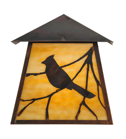 Meyda Lighting Stillwater 12" 2-Light Vintage Copper Song Bird Wall Sconce With Beige Art Shade Glass