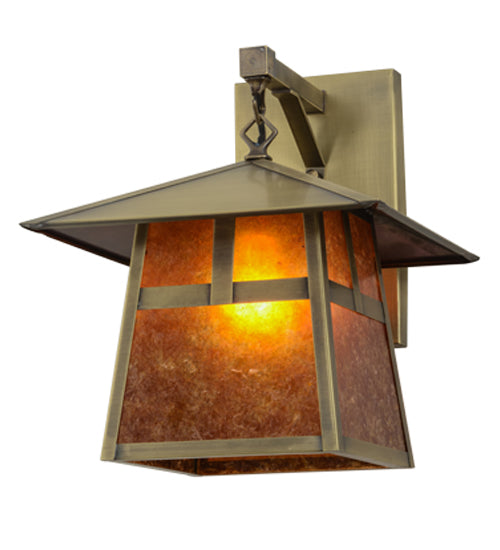 Meyda Lighting Stillwater 12" Antique Brass T Mission Hanging Wall Sconce With Amber Mica Shade Glass