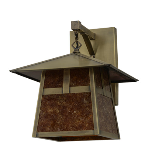 Meyda Lighting Stillwater 12" Antique Brass T Mission Hanging Wall Sconce With Amber Mica Shade Glass