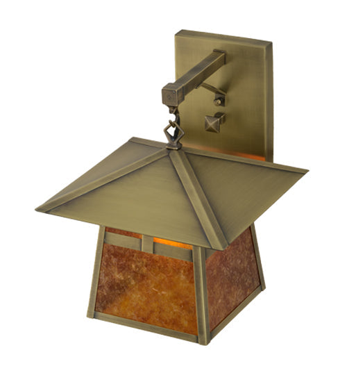 Meyda Lighting Stillwater 12" Antique Brass T Mission Hanging Wall Sconce With Amber Mica Shade Glass