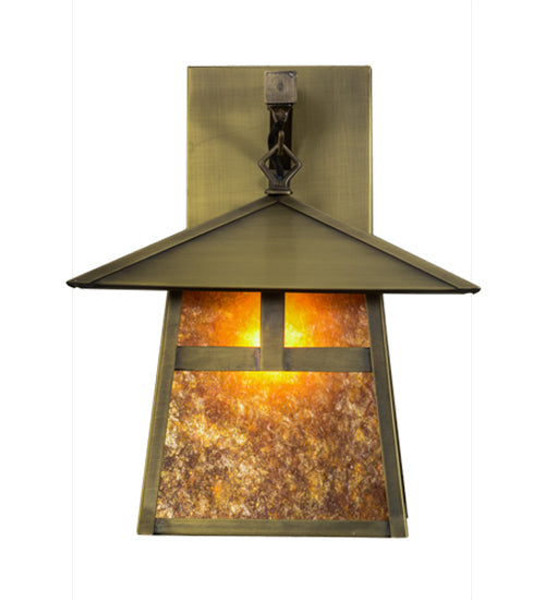 Meyda Lighting Stillwater 12" Antique Brass T Mission Hanging Wall Sconce With Amber Mica Shade Glass
