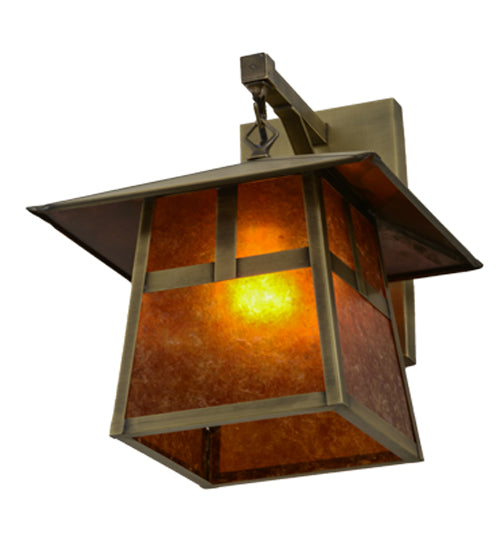 Meyda Lighting Stillwater 12" Antique Brass T Mission Hanging Wall Sconce With Amber Mica Shade Glass