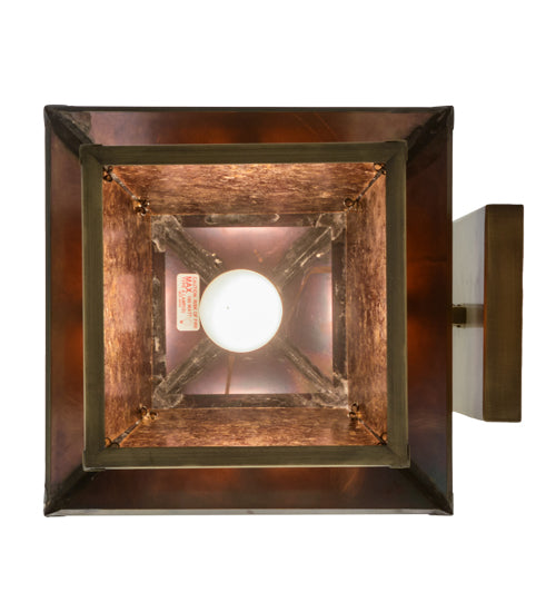Meyda Lighting Stillwater 12" Antique Brass T Mission Hanging Wall Sconce With Amber Mica Shade Glass