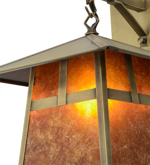 Meyda Lighting Stillwater 12" Antique Brass T Mission Hanging Wall Sconce With Amber Mica Shade Glass