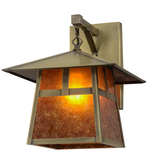Meyda Lighting Stillwater 12" Antique Brass T Mission Hanging Wall Sconce With Amber Mica Shade Glass