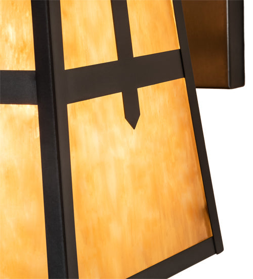 Meyda Lighting Stillwater 12" Craftsman Brown Cross Mission Straight Arm Wall Sconce With Beige Art Shade Glass