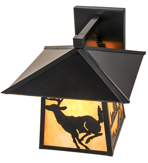 Meyda Lighting Stillwater 12" Craftsman Brown Deer Creek Solid Mount Wall Sconce With Beige Art Shade Glass