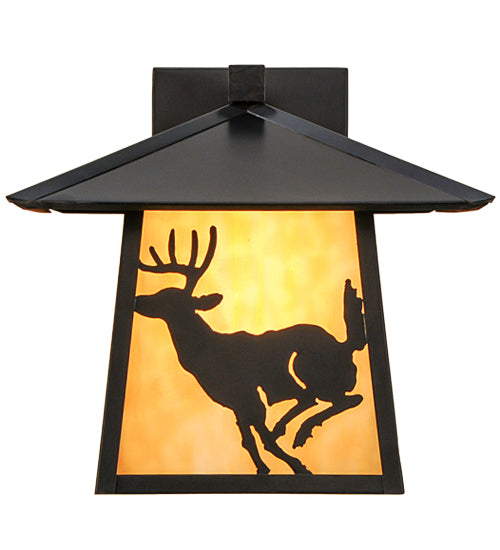 Meyda Lighting Stillwater 12" Craftsman Brown Deer Creek Solid Mount Wall Sconce With Beige Art Shade Glass