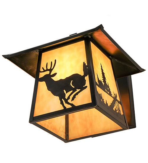 Meyda Lighting Stillwater 12" Craftsman Brown Deer Creek Solid Mount Wall Sconce With Beige Art Shade Glass
