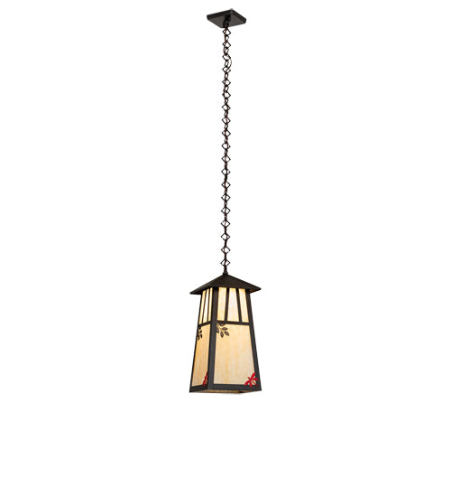 Meyda Lighting Stillwater 12" Craftsman Brown Double Bar Mission Pendant Light With Beige Art Shade Glass