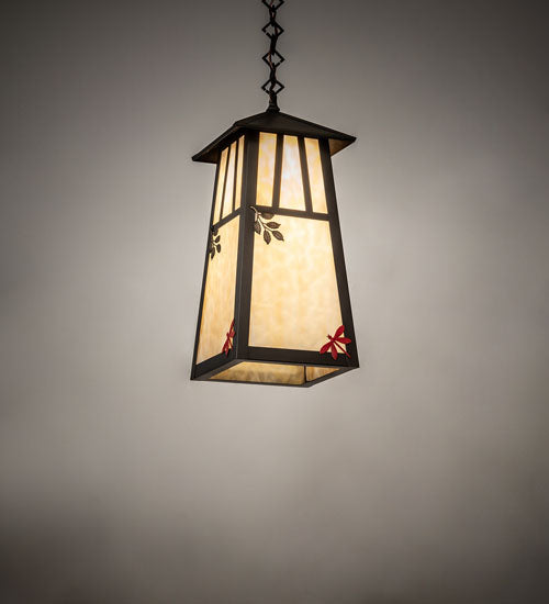 Meyda Lighting Stillwater 12" Craftsman Brown Double Bar Mission Pendant Light With Beige Art Shade Glass