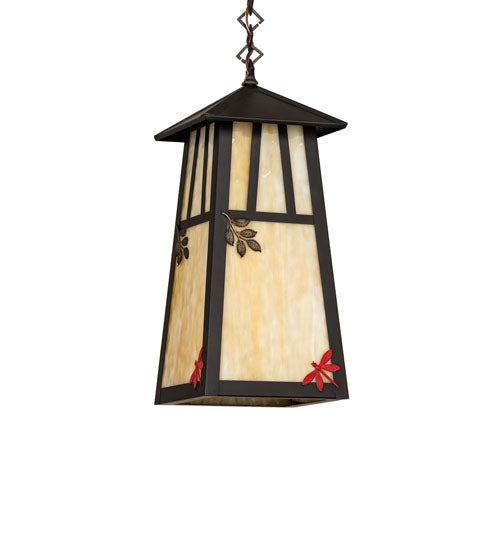 Meyda Lighting Stillwater 12" Craftsman Brown Double Bar Mission Pendant Light With Beige Art Shade Glass