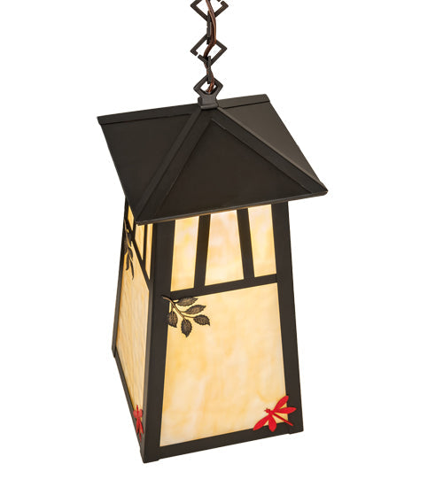 Meyda Lighting Stillwater 12" Craftsman Brown Double Bar Mission Pendant Light With Beige Art Shade Glass