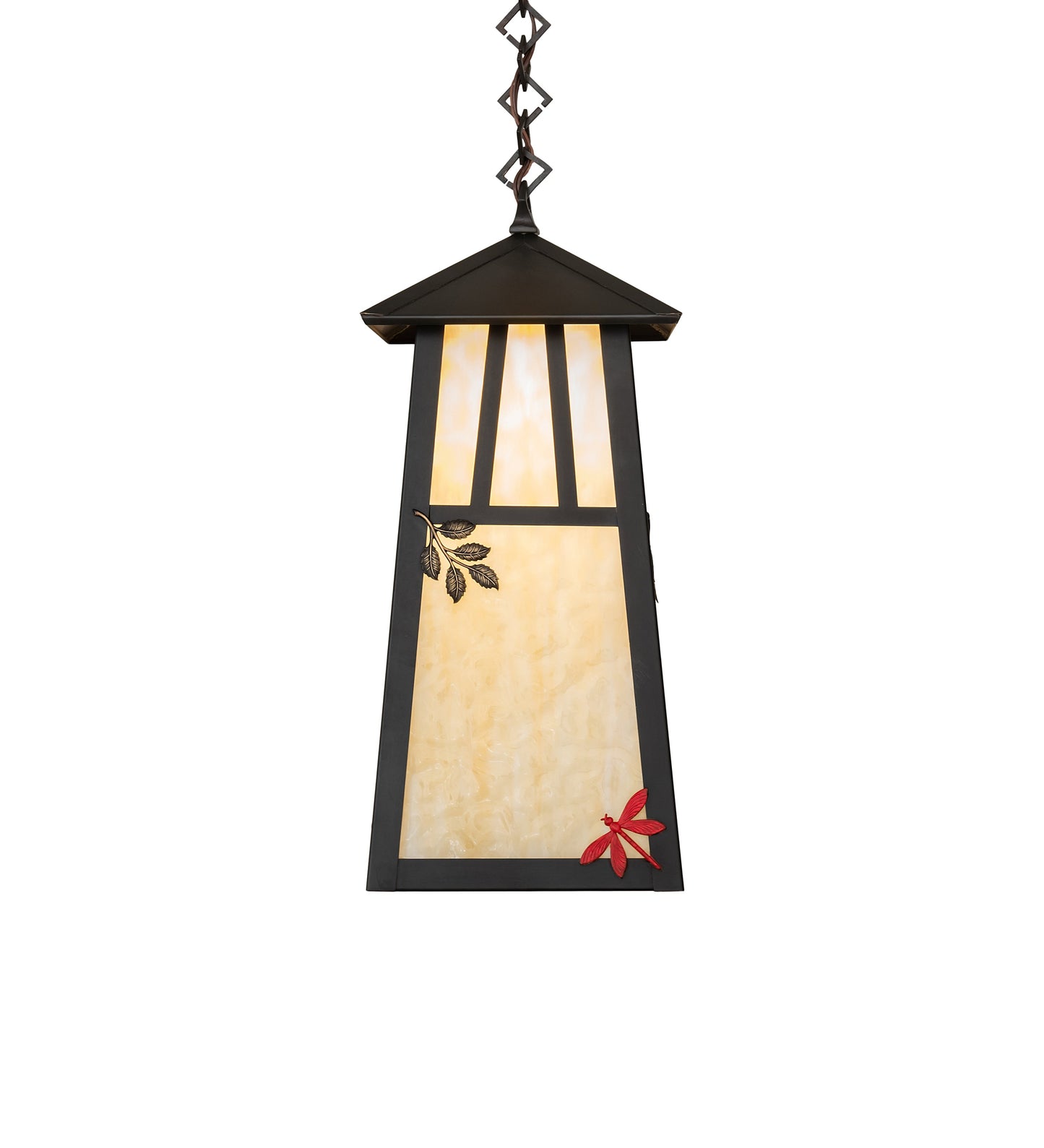 Meyda Lighting Stillwater 12" Craftsman Brown Double Bar Mission Pendant Light With Beige Art Shade Glass