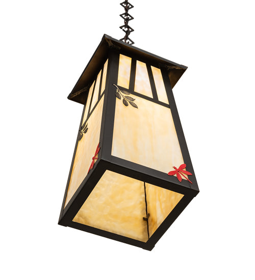Meyda Lighting Stillwater 12" Craftsman Brown Double Bar Mission Pendant Light With Beige Art Shade Glass