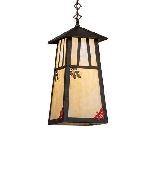Meyda Lighting Stillwater 12" Craftsman Brown Double Bar Mission Pendant Light With Beige Art Shade Glass