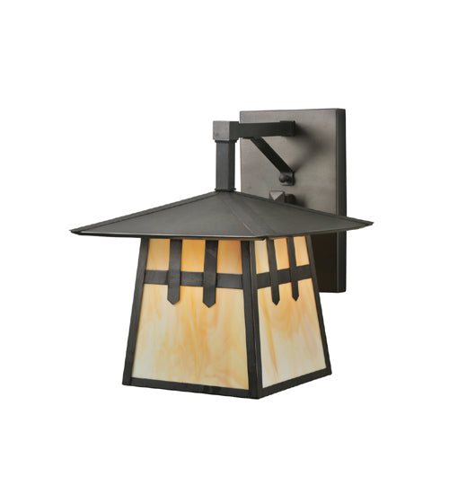 Meyda Lighting Stillwater 12" Craftsman Brown Double Cross Mission Wall Sconce With Beige Art Shade Glass