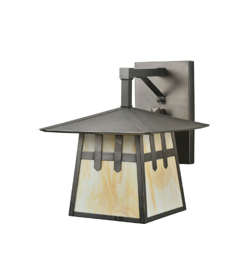 Meyda Lighting Stillwater 12" Craftsman Brown Double Cross Mission Wall Sconce With Beige Art Shade Glass