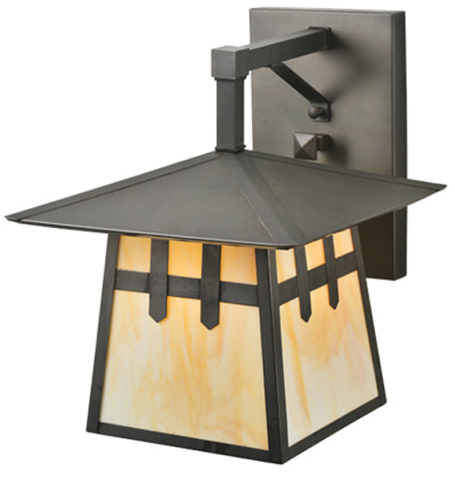 Meyda Lighting Stillwater 12" Craftsman Brown Double Cross Mission Wall Sconce With Beige Art Shade Glass