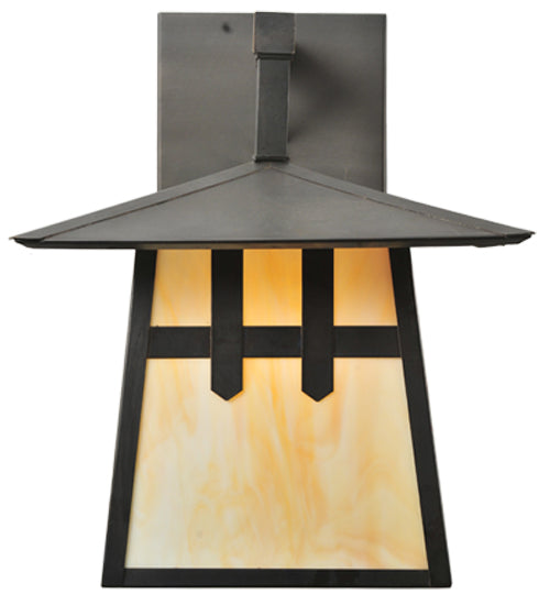 Meyda Lighting Stillwater 12" Craftsman Brown Double Cross Mission Wall Sconce With Beige Art Shade Glass