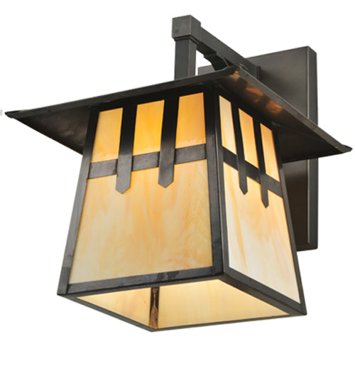 Meyda Lighting Stillwater 12" Craftsman Brown Double Cross Mission Wall Sconce With Beige Art Shade Glass