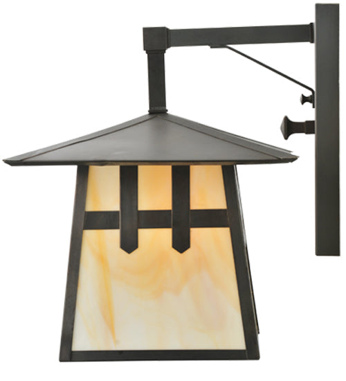 Meyda Lighting Stillwater 12" Craftsman Brown Double Cross Mission Wall Sconce With Beige Art Shade Glass