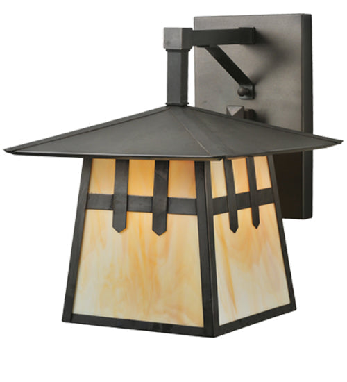 Meyda Lighting Stillwater 12" Craftsman Brown Double Cross Mission Wall Sconce With Beige Art Shade Glass