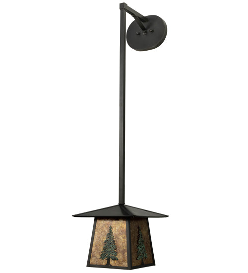 Meyda Lighting Stillwater 12" Craftsman Brown & Green Trees Tall Pine Hanging Wall Sconce With Amber Mica Shade Glass