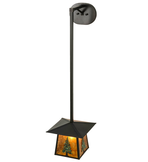 Meyda Lighting Stillwater 12" Craftsman Brown & Green Trees Tall Pine Hanging Wall Sconce With Amber Mica Shade Glass