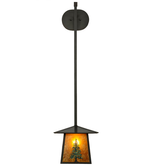 Meyda Lighting Stillwater 12" Craftsman Brown & Green Trees Tall Pine Hanging Wall Sconce With Amber Mica Shade Glass