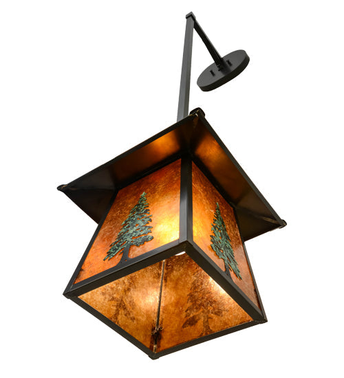 Meyda Lighting Stillwater 12" Craftsman Brown & Green Trees Tall Pine Hanging Wall Sconce With Amber Mica Shade Glass