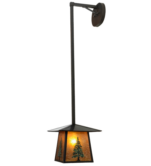Meyda Lighting Stillwater 12" Craftsman Brown & Green Trees Tall Pine Hanging Wall Sconce With Amber Mica Shade Glass