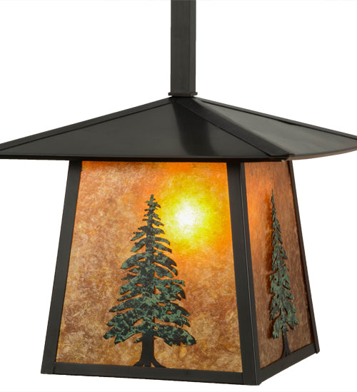Meyda Lighting Stillwater 12" Craftsman Brown & Green Trees Tall Pine Hanging Wall Sconce With Amber Mica Shade Glass