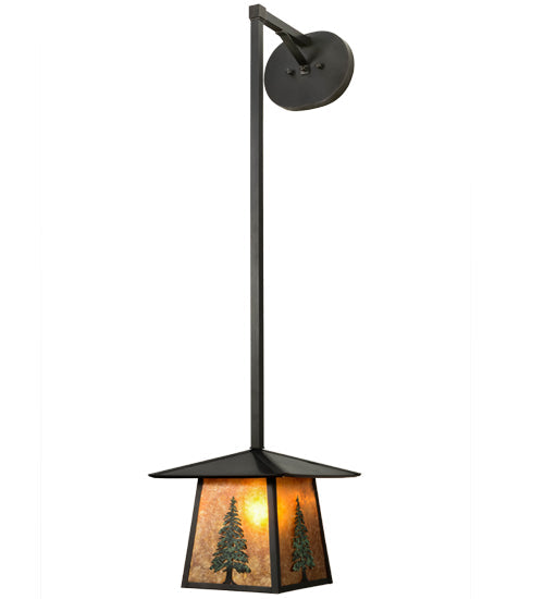 Meyda Lighting Stillwater 12" Craftsman Brown & Green Trees Tall Pine Hanging Wall Sconce With Amber Mica Shade Glass