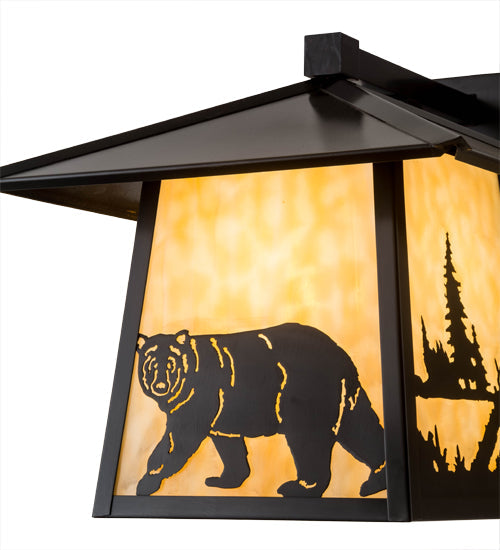 Meyda Lighting Stillwater 12" Craftsman Brown Lone Bear Wall Sconce With Beige Art Shade Glass