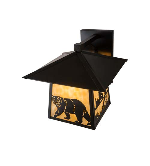 Meyda Lighting Stillwater 12" Craftsman Brown Lone Bear Wall Sconce With Beige Art Shade Glass