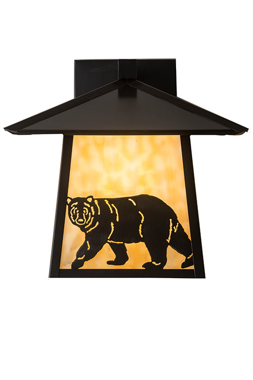 Meyda Lighting Stillwater 12" Craftsman Brown Lone Bear Wall Sconce With Beige Art Shade Glass
