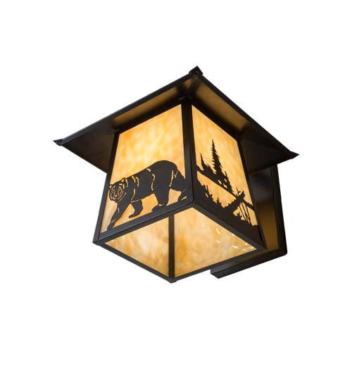 Meyda Lighting Stillwater 12" Craftsman Brown Lone Bear Wall Sconce With Beige Art Shade Glass