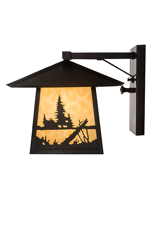 Meyda Lighting Stillwater 12" Craftsman Brown Lone Bear Wall Sconce With Beige Art Shade Glass
