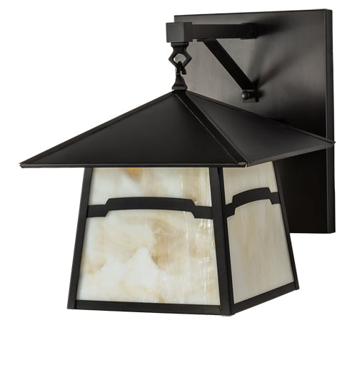 Meyda Lighting Stillwater 12" Craftsman Brown Mountain View Hanging Wall Sconce With Beige Opal Shade Glass