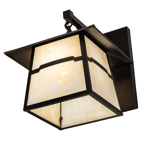 Meyda Lighting Stillwater 12" Craftsman Brown Mountain View Hanging Wall Sconce With Beige Opal Shade Glass