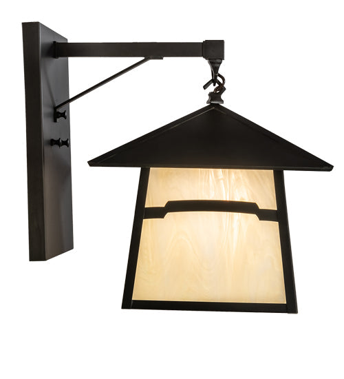 Meyda Lighting Stillwater 12" Craftsman Brown Mountain View Hanging Wall Sconce With Beige Opal Shade Glass