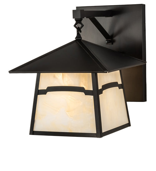 Meyda Lighting Stillwater 12" Craftsman Brown Mountain View Hanging Wall Sconce With Beige Opal Shade Glass