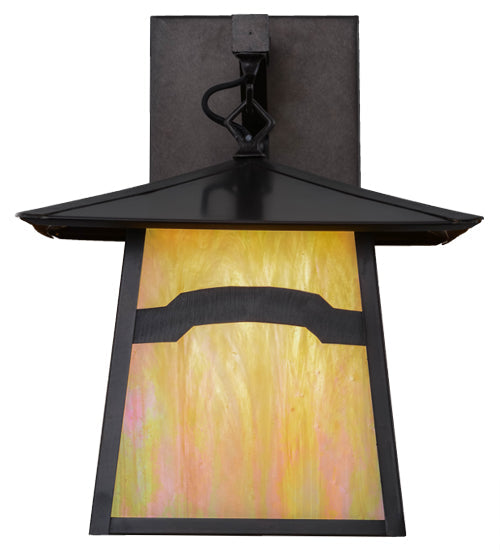 Meyda Lighting Stillwater 12" Craftsman Brown Mountain View Wall Sconce With Beige Iridescent Shade Glass